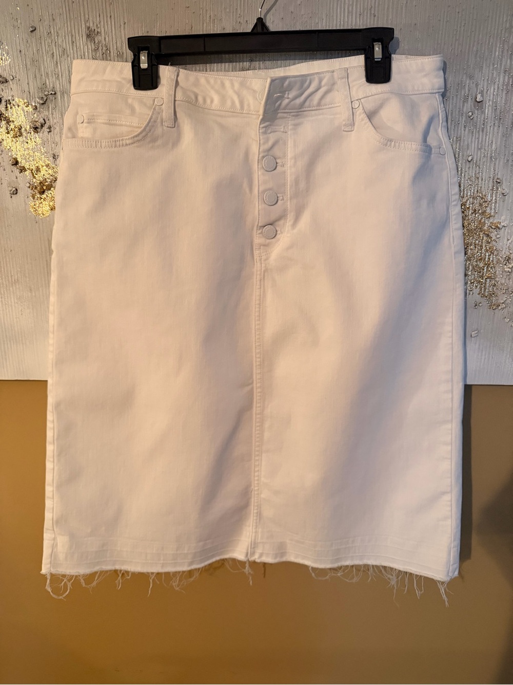 White Button-Front Denim Skirt